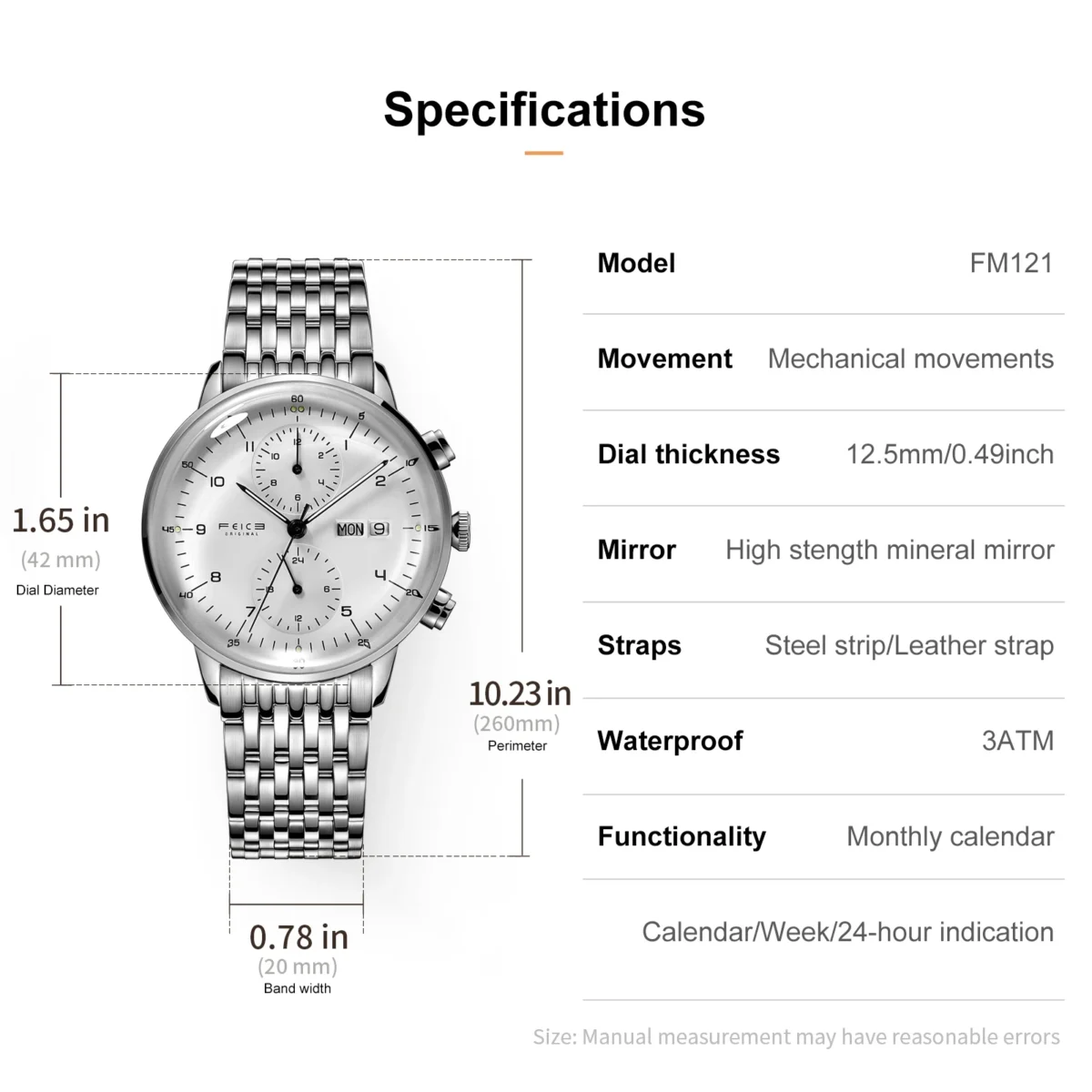 FEICE Men’s Watches Automatic Bauhaus WristWatch Stainless Steel Mechanical Dress Watches for Men with Leather Bands Date FM121 5