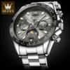 OLEVS 6654 Luxury Mens Watch Chronograph Automatic Mechanical Wristwatch Waterproof Luminous Top Brand Watch for Man Date Sport 2