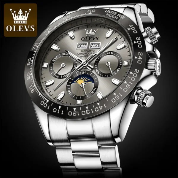 OLEVS 6654 Luxury Mens Watch Chronograph Automatic Mechanical Wristwatch Waterproof Luminous Top Brand Watch for Man Date Sport 2