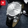 OLEVS Fashion Business Brand Original Men Watches Leather Strap Trend Week Calendar Quartz Watch Luminous Waterproof 43mm Dial 4