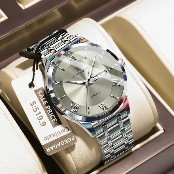POEDAGAR Luxury Fashion Men Clock Waterproof Luminous Week Date Sports Man Wristwatch Stainless Steel Men's Quartz Watches Reloj 1