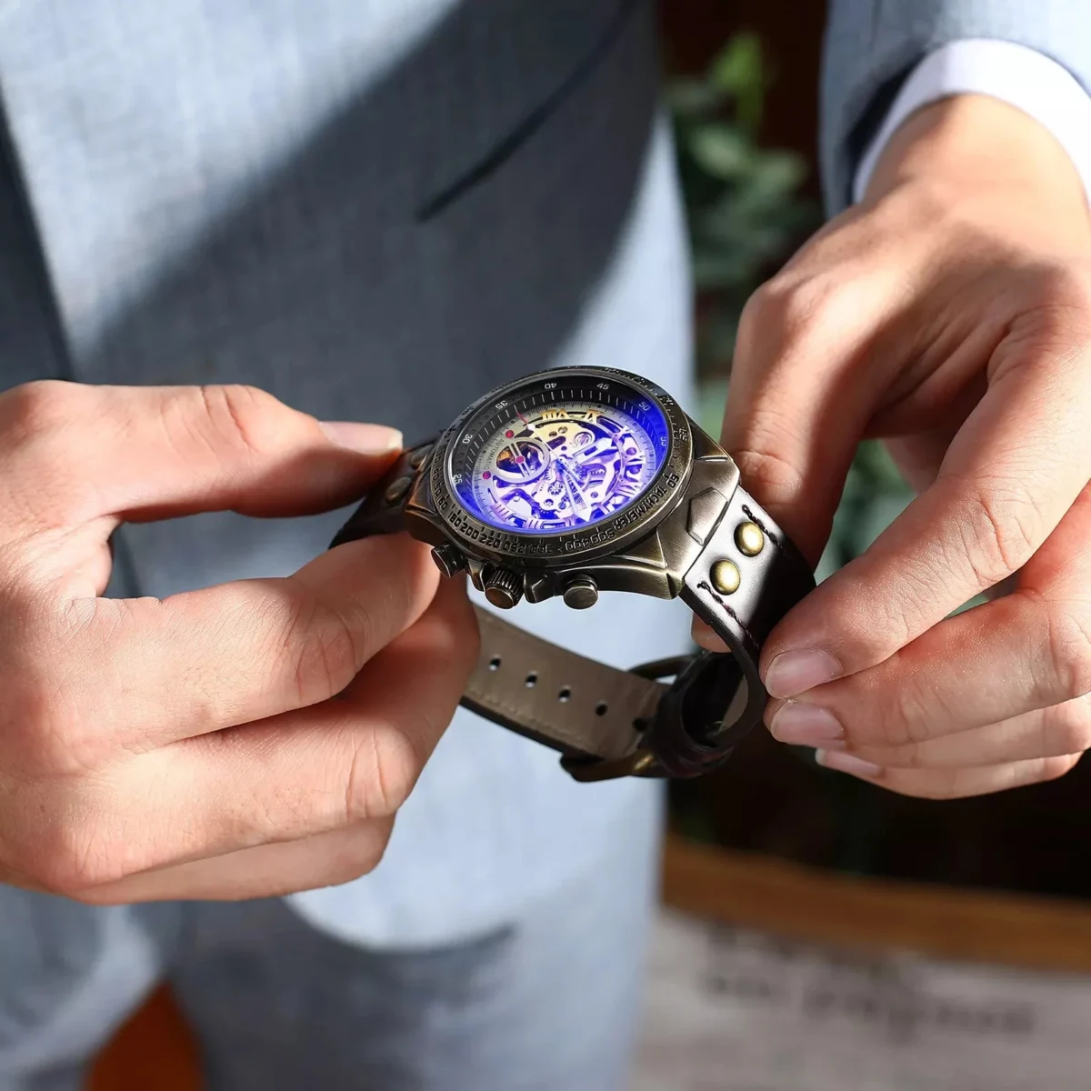 BINBOND A275 Men's Original Automatic Mechanical Watch Waterproof Retro Tourbillon Crystal Glass Men's Mechanical Watch 4