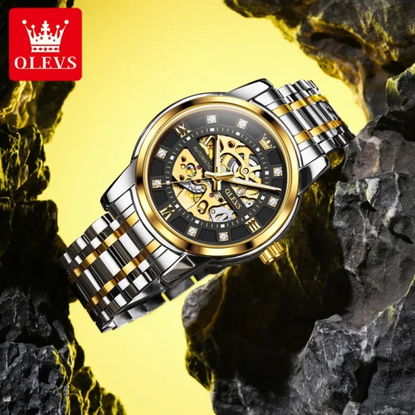 OLEVS 9901 Mens Watches Original Fashion Luxury Hollowing Automatic Mechanical Watch Waterproof Luminous Watch For Man Freebie 2